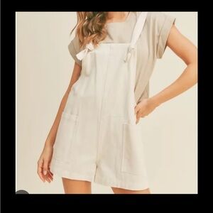 NWT Miou Muse Gemma Khaki Romper L Adj.Tie Straps Summer Boho Boutique Cotton